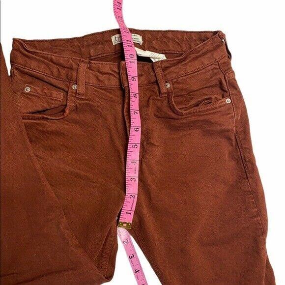 Zara trf Collection Frayed Denim flare crop jean orange red Sz 4 - Picture 12 of 12